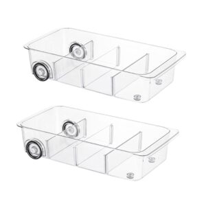 lxlxxl fridge organizer on wheels, 2 pack roll out refrigerator drawer organizer and storage clear design with dividers, upgrade thick plastic pantry storage bins, kitchen organization