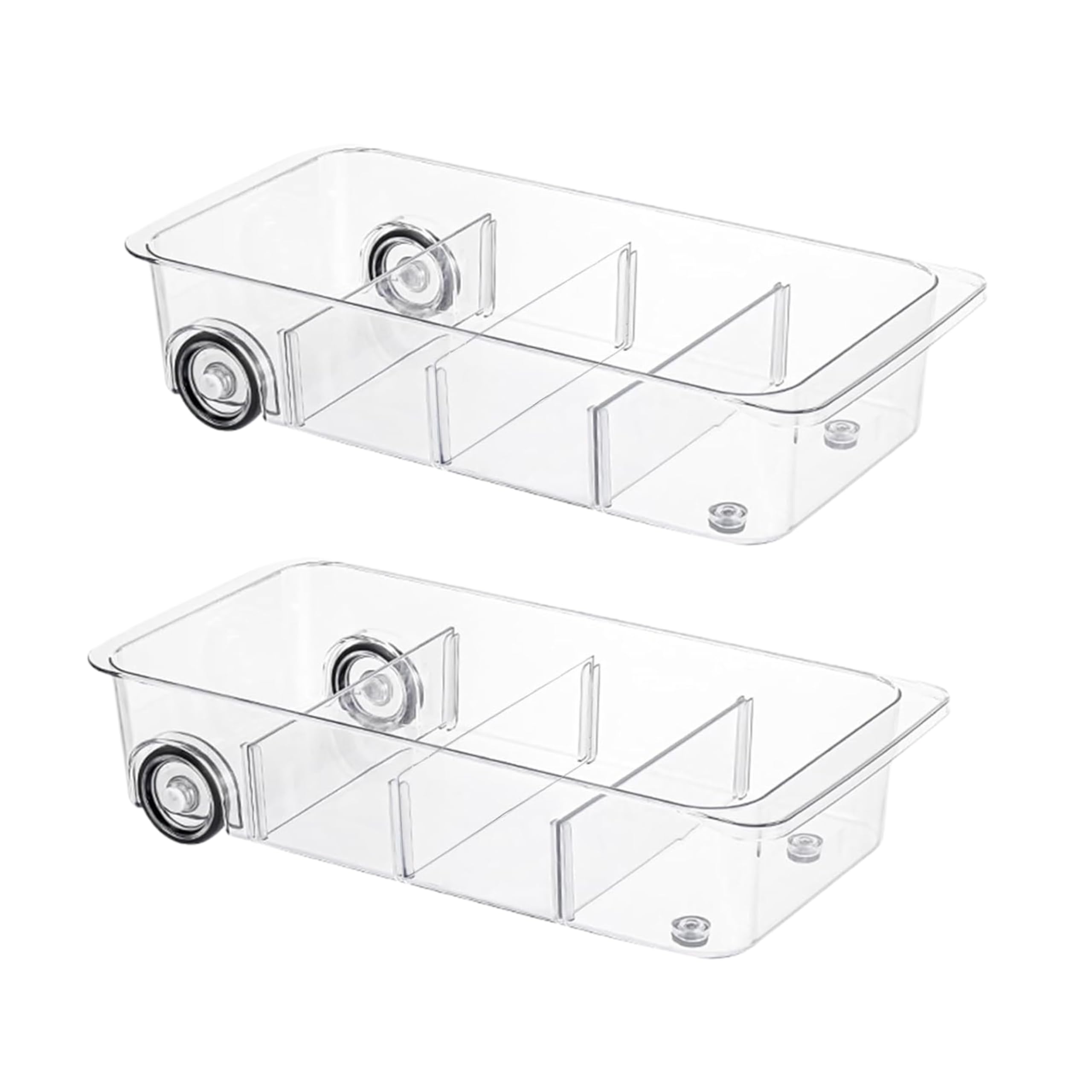 LXLXXL Fridge Organizer on Wheels, 2 Pack Roll Out Refrigerator Drawer Organizer and Storage Clear Design with Dividers, Upgrade Thick Plastic Pantry Storage Bins, Kitchen Organization