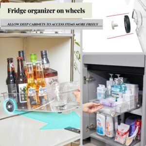 LXLXXL Fridge Organizer on Wheels, 2 Pack Roll Out Refrigerator Drawer Organizer and Storage Clear Design with Dividers, Upgrade Thick Plastic Pantry Storage Bins, Kitchen Organization