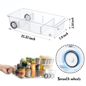 LXLXXL Fridge Organizer on Wheels, 2 Pack Roll Out Refrigerator Drawer Organizer and Storage Clear Design with Dividers, Upgrade Thick Plastic Pantry Storage Bins, Kitchen Organization