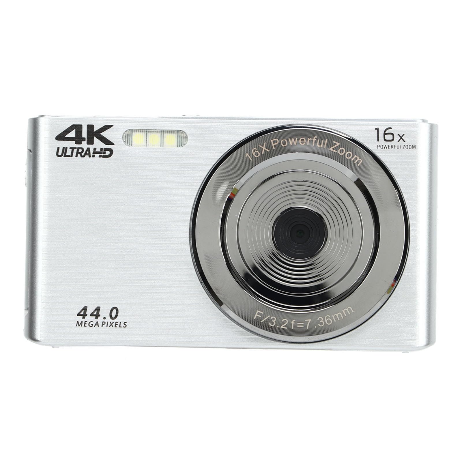 4K HD Camera, 16X Digital Zoom, Impactresistant Plastic Housing, Easytouse 2.8 Inch Screen for Recording (Silver)