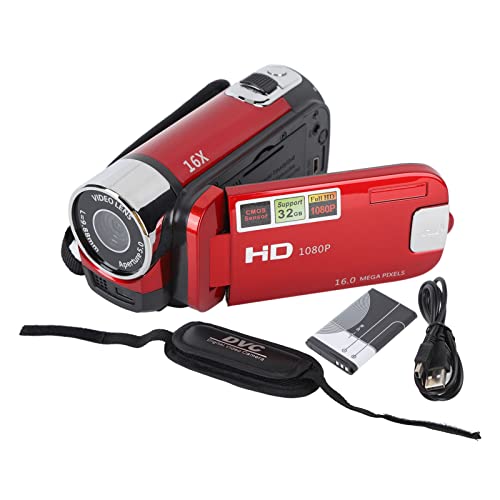 DV Camera, 16x Digital Zoom Gift Vlogging Camera 2.7in TFT Rotatable Screen 1080P 16MP Long Battery Life for Baby's Growth Records (Red)