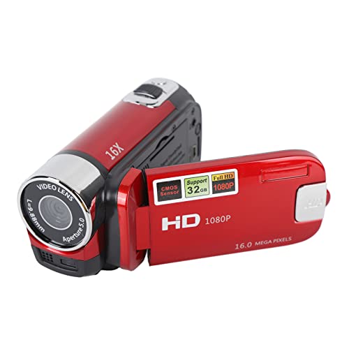 DV Camera, 16x Digital Zoom Gift Vlogging Camera 2.7in TFT Rotatable Screen 1080P 16MP Long Battery Life for Baby's Growth Records (Red)