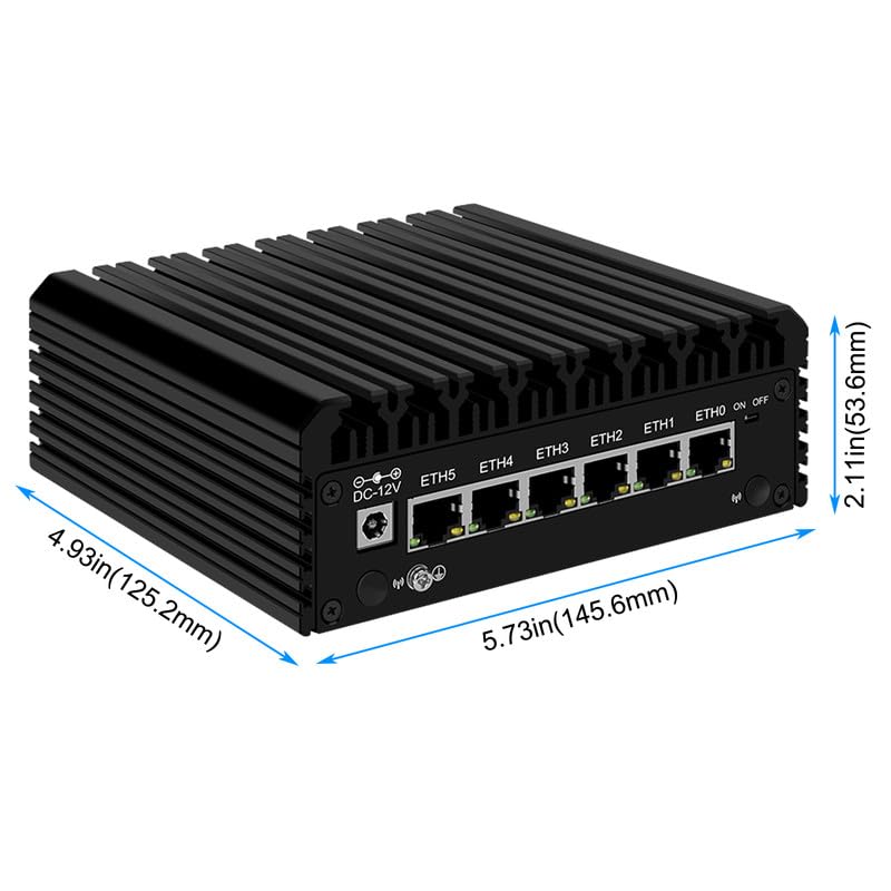 Kikusenko Firewall Micro Appliance, 6 Ports Inter i3 N305 Octa Core Mini PC, Inter I226-V 2.5G NIC, Support AES-NI Router PC VPN Barebones, 16GB RAM 256GB SSD