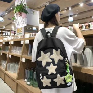 irLocy Star Backpack Y2K Backpack Preppy Backpack Aesthetic Backpack Kawaii Cute Back to College Preppy Y2K Accessories (black)