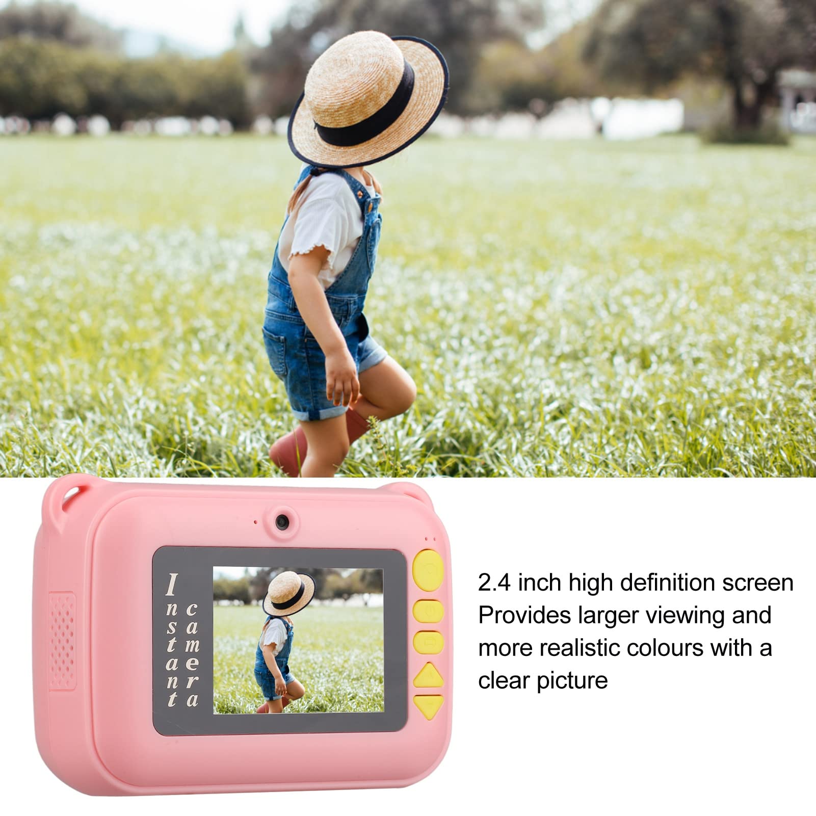 Digital Camera Colorful Kids Selfie Camera Outdoor Viewing for Girls (Pink)