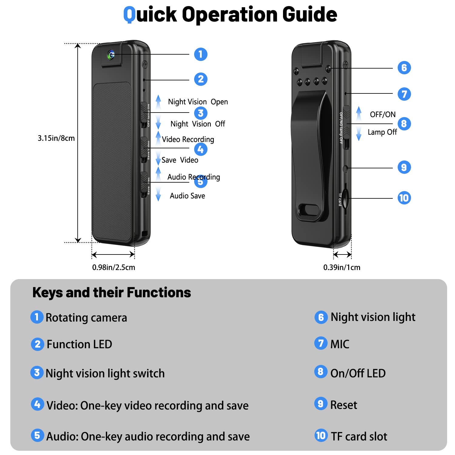 Small Body Camera Ture 1080P Full HD ,Mini Body Camera with 64GB Memory Card,Premium Portable Body Camera with Night Vision and Motion Detection Wearable for Office, Law Enforcement, Security Guard