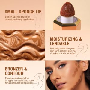 Yeweian Liquid Contour Stick Makeup, Cream Face Bronzer Stick Built-in Sponge Tip, Cool Toned Contour Stick for Women and Girl, Lightweight Blendable Liquid Bronzer Concealer Stick (101 Golden Sun)