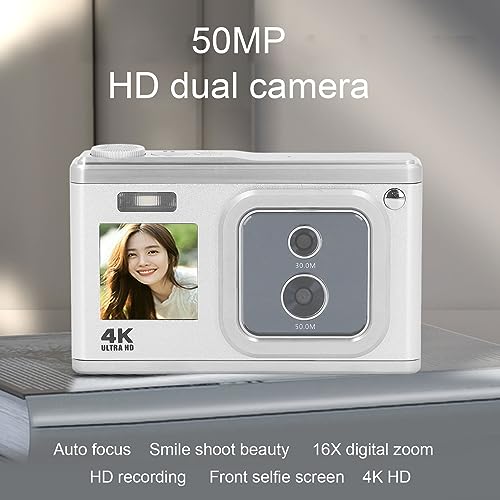 4K Digital Camera, C22 HD Dual Camera & Dual Screen Point and Shoot Camera 16X Zoom, 50MP+30MP Auto Focus Anti Shake Video Camera, Built in Flash, Selfie Preview, Multi Filters