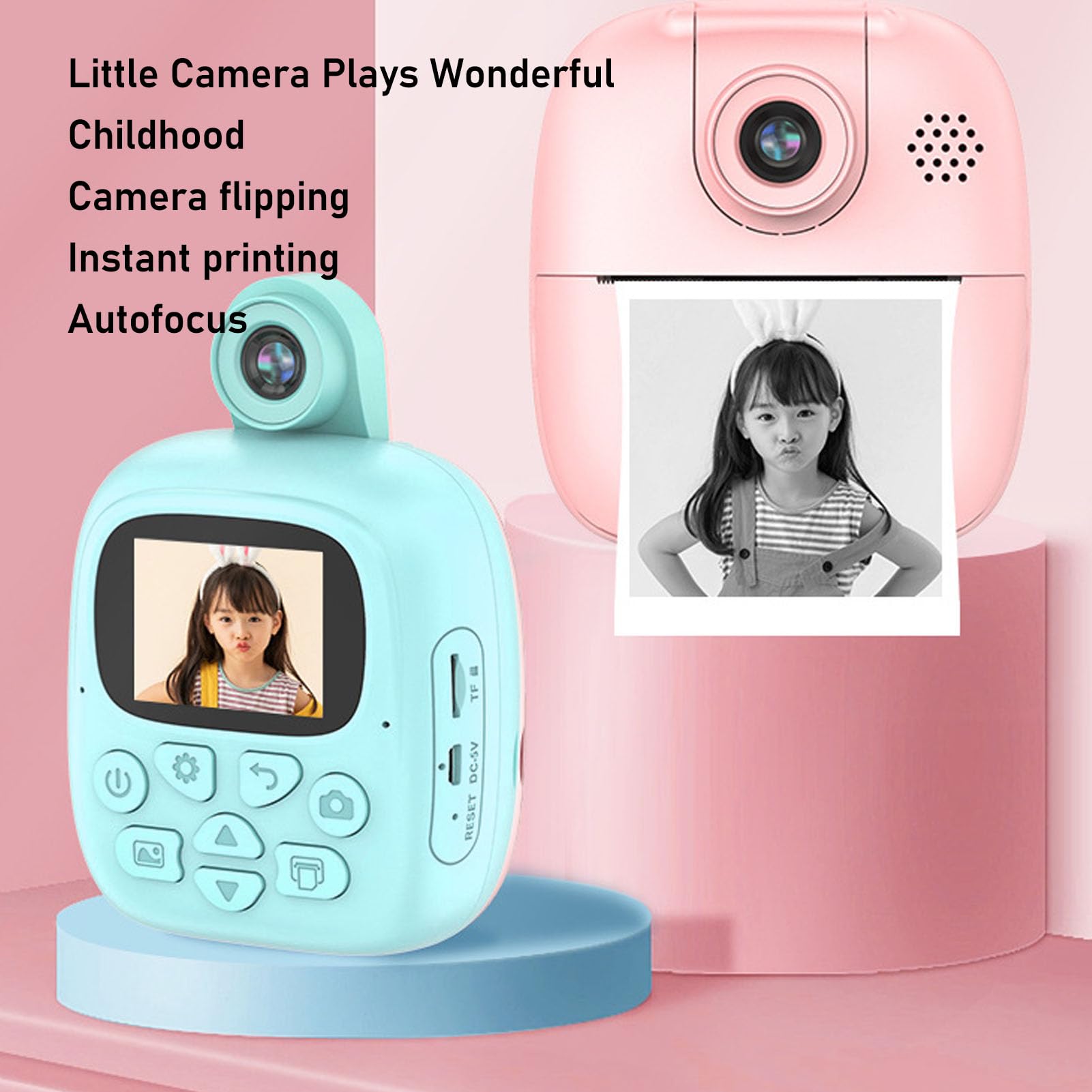 Kids Digital Printing Camera, 24MP 720P HD Recording Kids Digital Printing Camera for Travel (Pink)