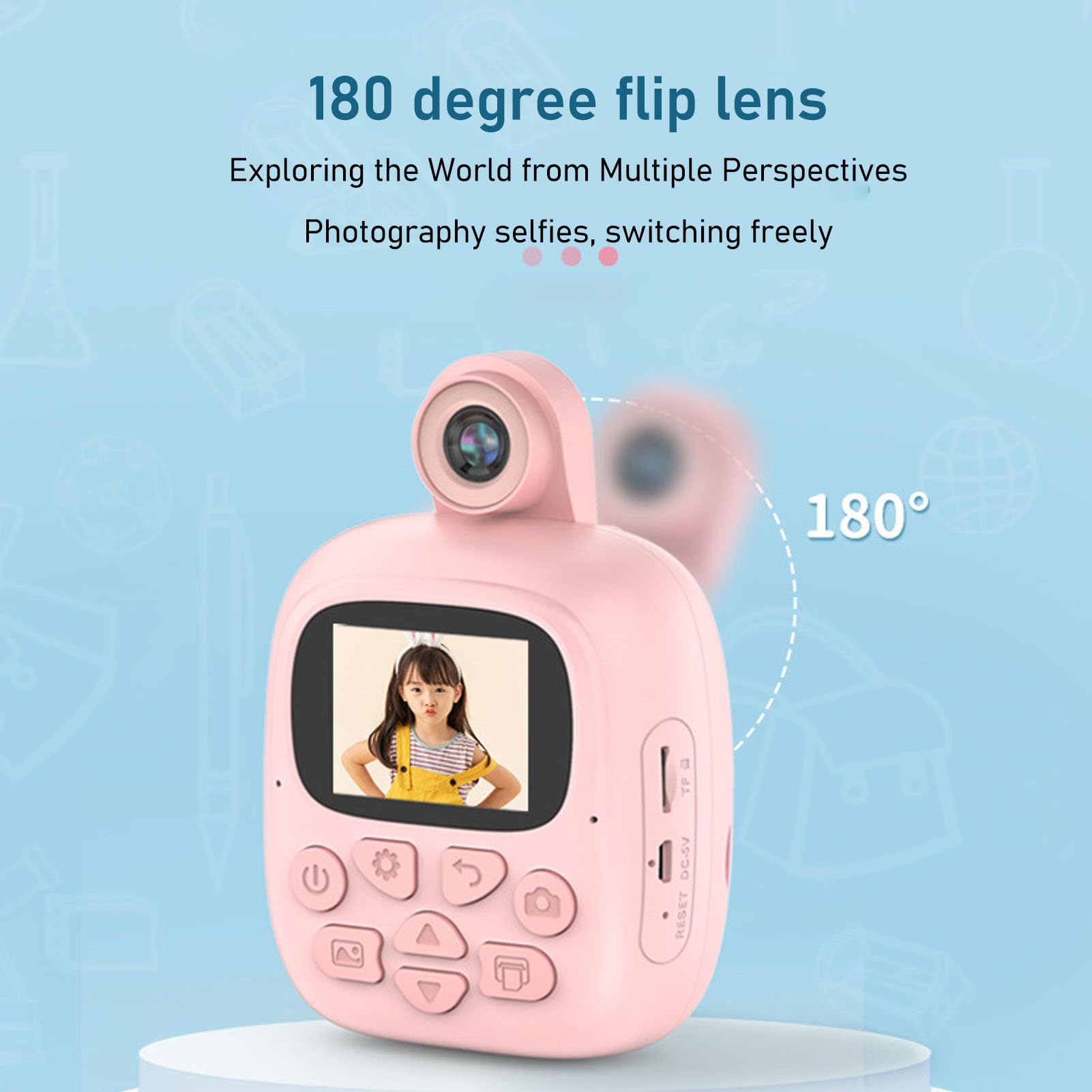 Kids Digital Printing Camera, 24MP 720P HD Recording Kids Digital Printing Camera for Travel (Pink)