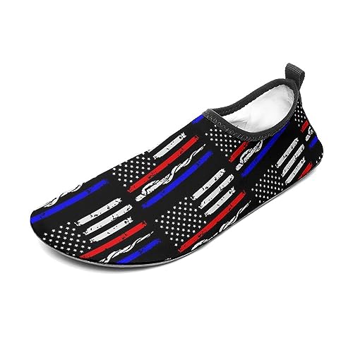 Men's Women's American Thin Red Blue Line Police Firefighter EMT Flag Water Shoes Barefoot Quick Dry Slip-on Aqua Socks for Yoga Beach Sports Swim surf