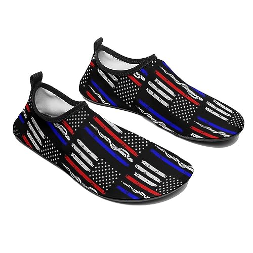 Men's Women's American Thin Red Blue Line Police Firefighter EMT Flag Water Shoes Barefoot Quick Dry Slip-on Aqua Socks for Yoga Beach Sports Swim surf