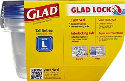 Glad GladWare Tall Entrée Food Storage Containers | Large Square Containers for Food Hold up to 42 Ounces of Food, 3 Count | Strong and Sturdy Large Food Storage Holders (Pack of 2)