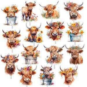 36pcs highland cow cupcake toppers highland cow birthday decorations highland cow party supplies highland cow cattle cake decorations for farm animal birthday party baby shower supplies