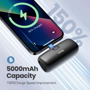 Sanag Portable Charger PD Fast Charging Mini Power Bank 5000mAh Charger with Built-in Cable Stand and LED Display Powerbank Compatible with iPhone 15/14/13/12 Pro Max Samsung Android Phones