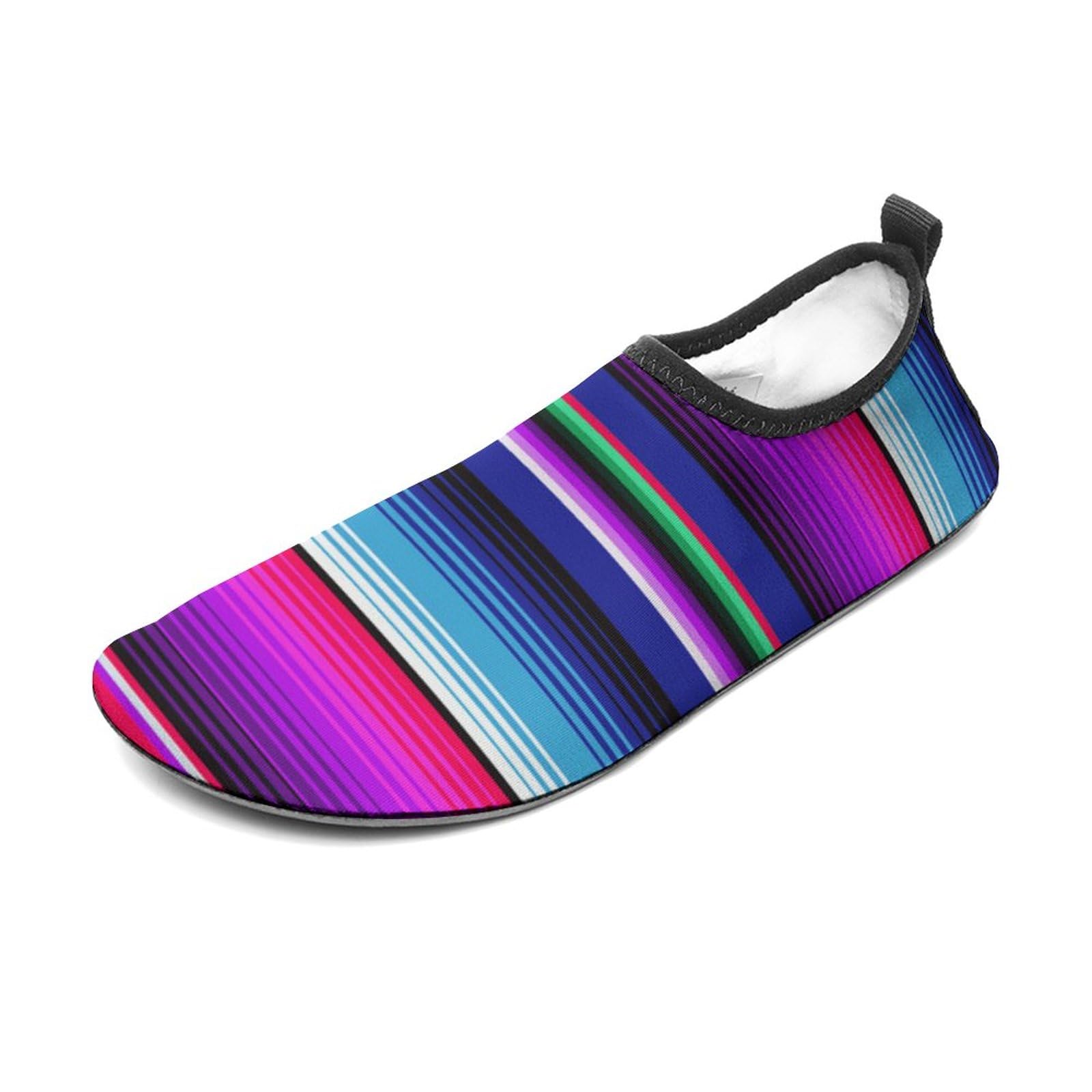 Mens Womens Quick Dry Barefoot Beach Pool Swim Diving Surf Aqua Sports Walking Yoga Water Shoes (Purple Mexican Blanket Stripes)