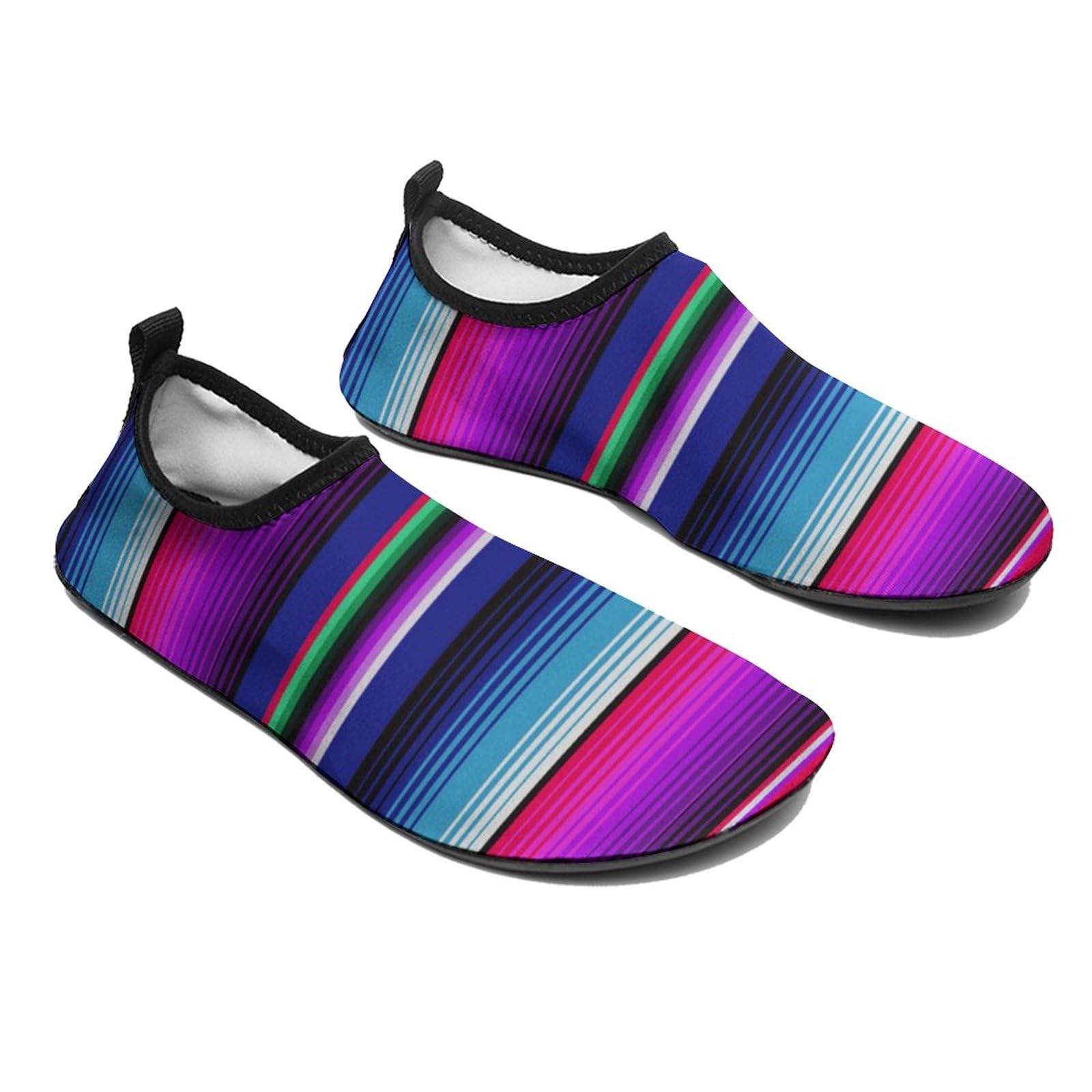 Mens Womens Quick Dry Barefoot Beach Pool Swim Diving Surf Aqua Sports Walking Yoga Water Shoes (Purple Mexican Blanket Stripes)