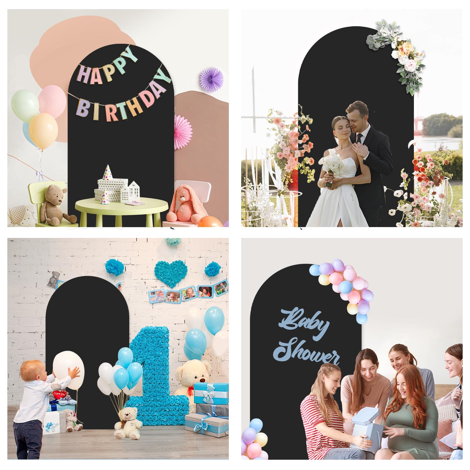 7.2FT Arch Backdrop Cover, Arch Stand Background Spandex Covers Fitted Round Top Wall Backdrop Stretchy Fabric for Wedding Ceremony Birthday Party Banquet Decoration Black