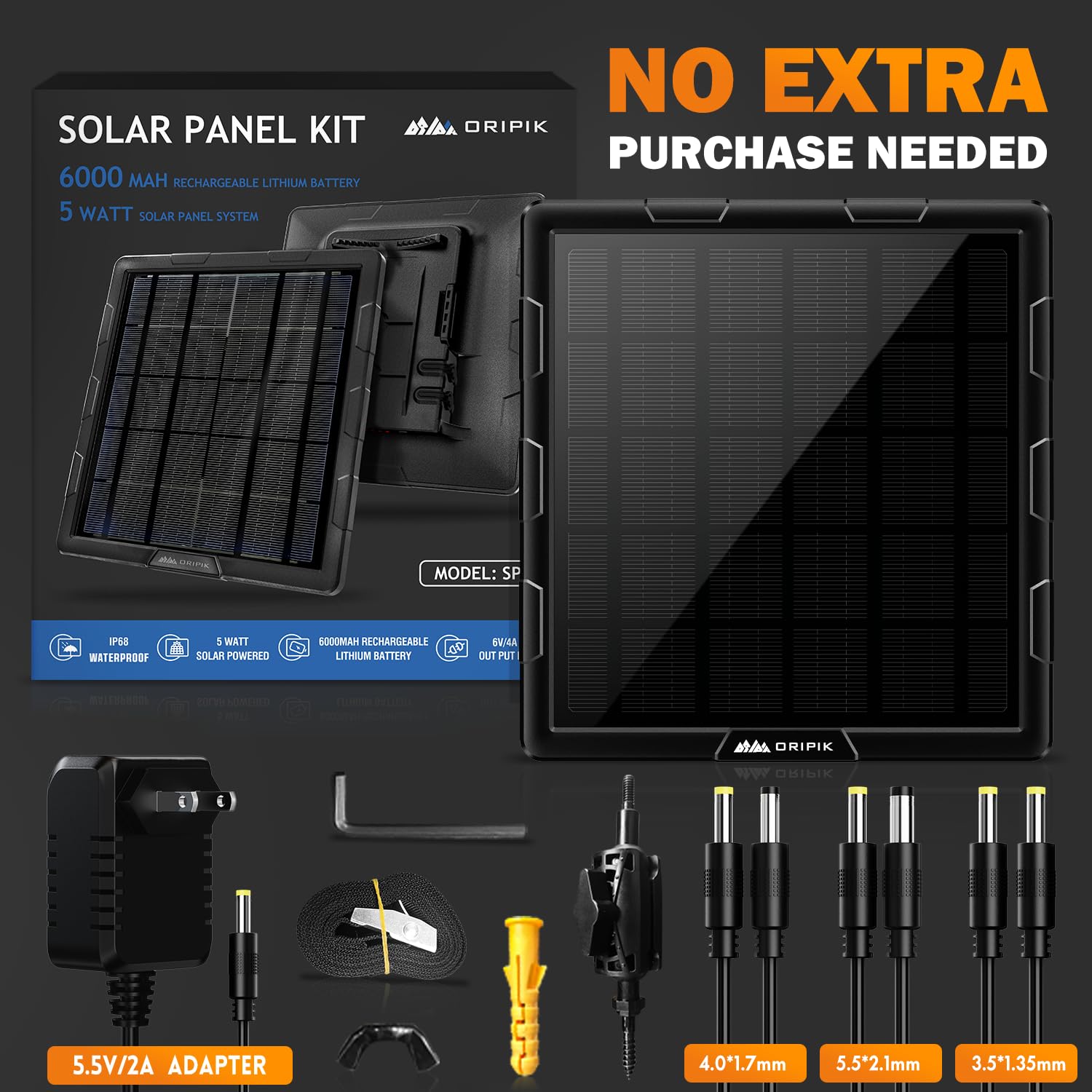 12V Solar Panel for Trail Camera - 6V Solar Panel for Game Camera 5W 6000mAh Solar Lithium Battery Charger for Trail Cam