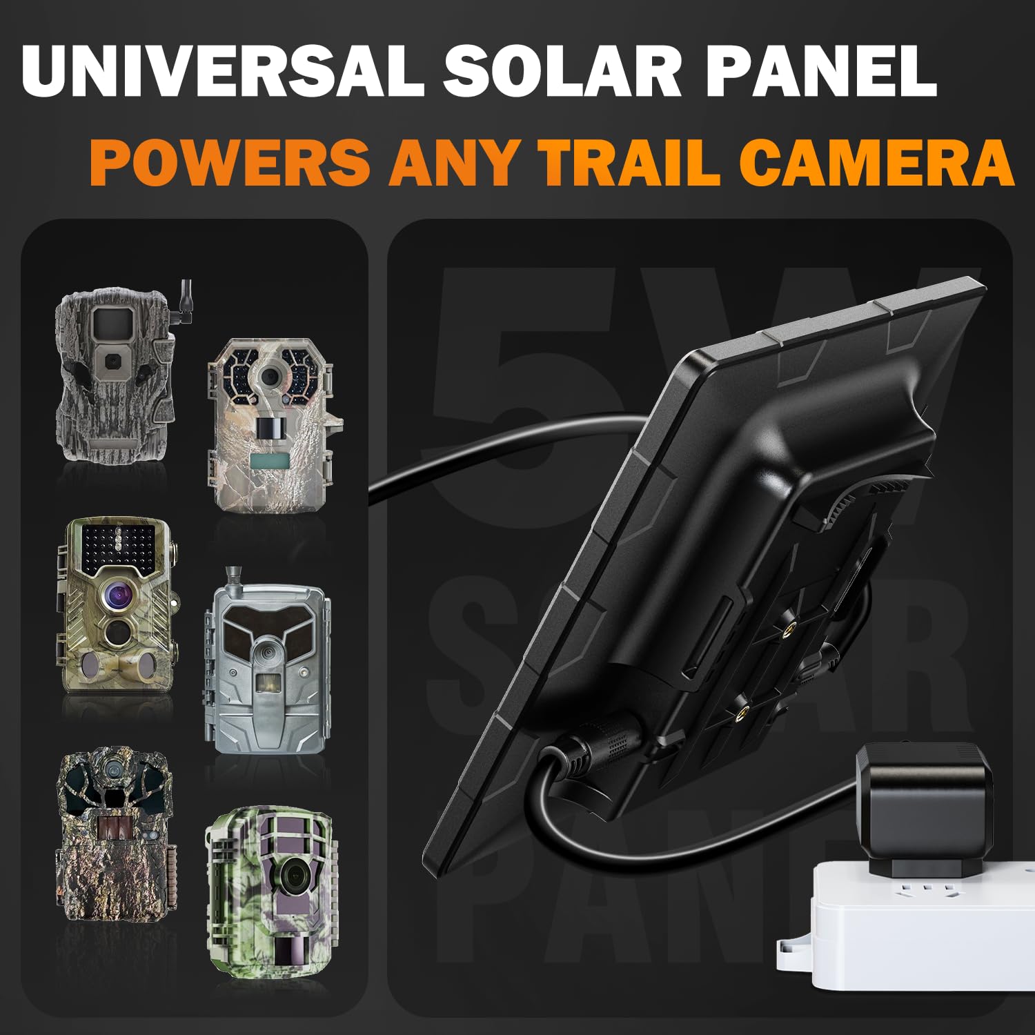 12V Solar Panel for Trail Camera - 6V Solar Panel for Game Camera 5W 6000mAh Solar Lithium Battery Charger for Trail Cam