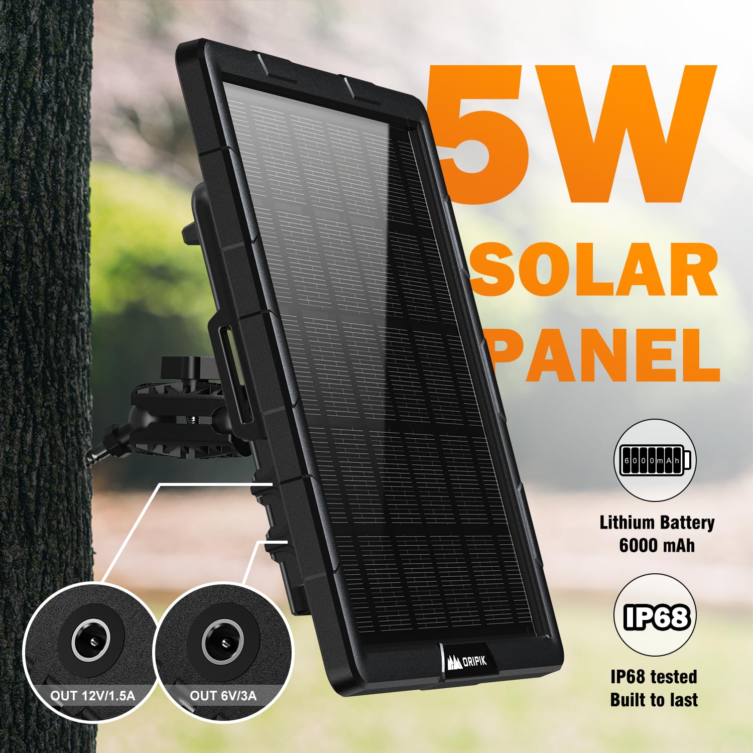 12V Solar Panel for Trail Camera - 6V Solar Panel for Game Camera 5W 6000mAh Solar Lithium Battery Charger for Trail Cam