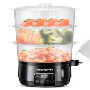 13.7qt electric food steamer for cooking, vegetable steamer with 3 tiers bpa-free baskets, digital steamer with appointment, 800w fast cooking, ideal for veggies seafood rice black