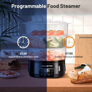 13.7QT Electric Food Steamer for Cooking, Vegetable Steamer with 3 Tiers BPA-Free Baskets, Digital Steamer with Appointment, 800W Fast Cooking, Ideal for Veggies Seafood Rice Black