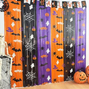 9.9 x 6.6 ft halloween tinsel foil fringe curtain, halloween party photo backdrop, halloween photo booth prop streamer backdrop for halloween party, halloween birthday party