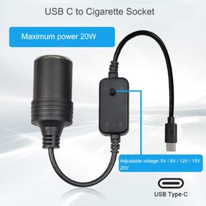 SUTNSCW USB C Male to 12V Adapter, USB to Car Cigarette Lighter Socket Converter Cable (2-Pack)