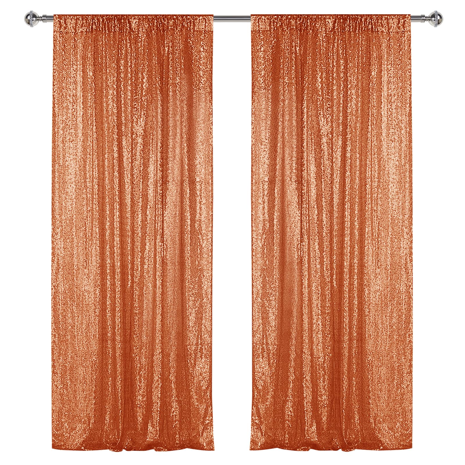 Sugargirl Orange Sequin Backdrop Curtain 2 Panels 2FTx8FT Glitter Orange Background Drapes Sparkle Photography Backdrop for Party Wedding Birthday Wall Decoration