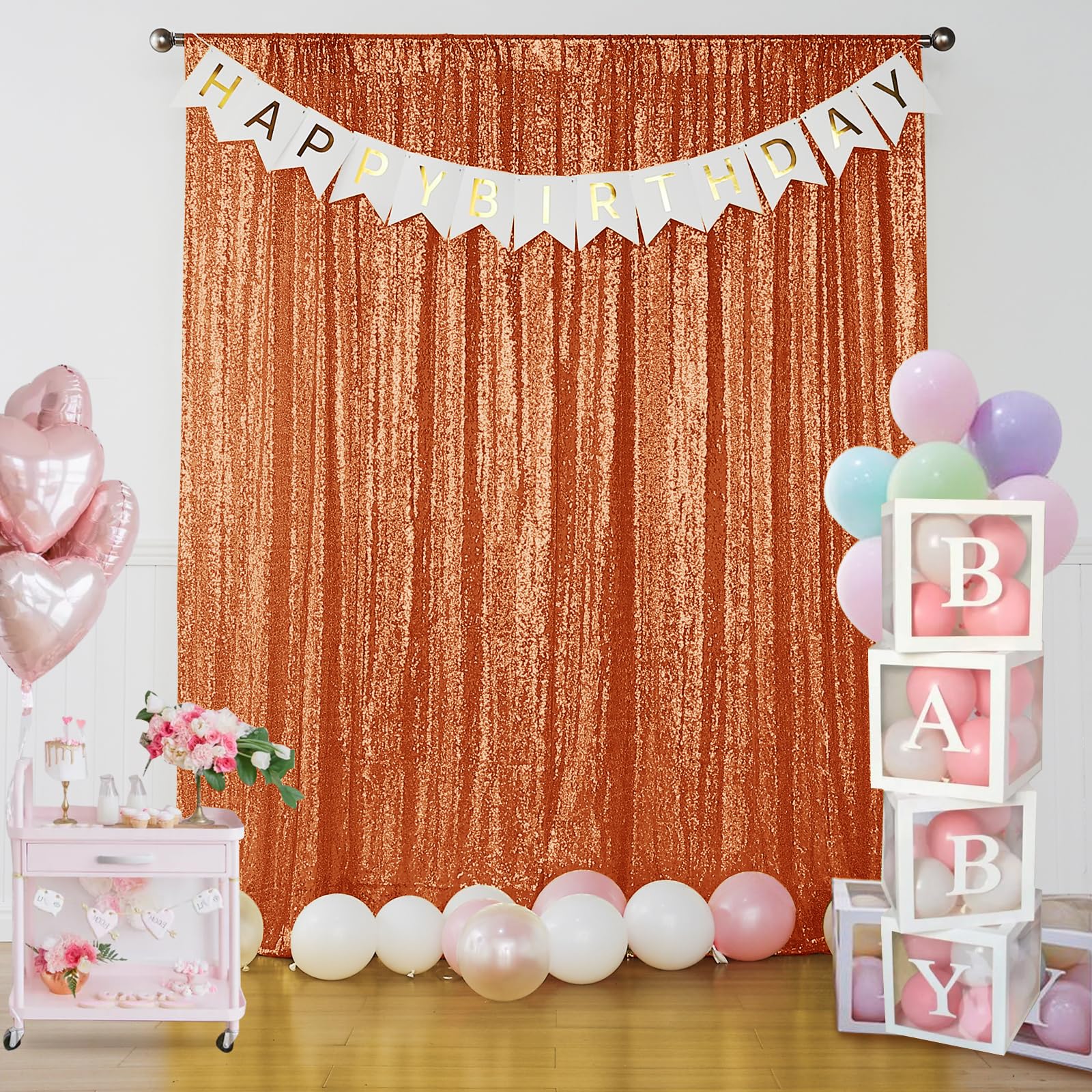 Sugargirl Orange Sequin Backdrop Curtain 2 Panels 2FTx8FT Glitter Orange Background Drapes Sparkle Photography Backdrop for Party Wedding Birthday Wall Decoration