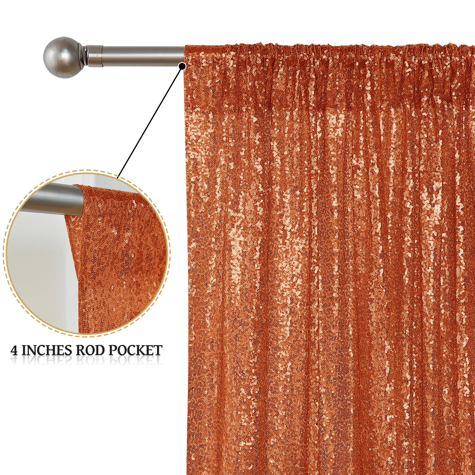 Sugargirl Orange Sequin Backdrop Curtain 2 Panels 2FTx8FT Glitter Orange Background Drapes Sparkle Photography Backdrop for Party Wedding Birthday Wall Decoration