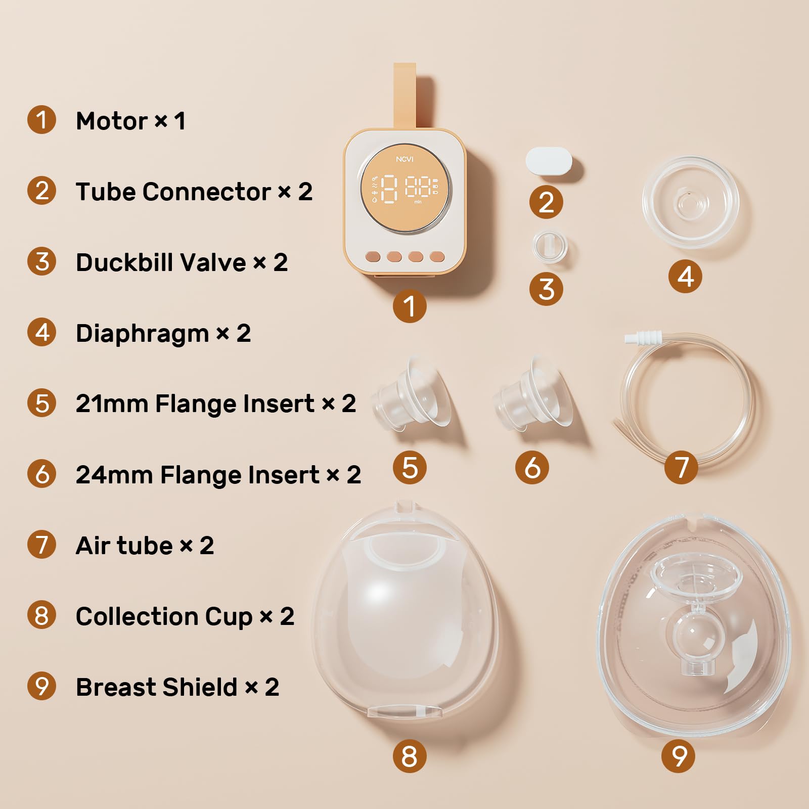 NCVI Hands Free Wearable Breast Pump 8123, Portable Double Electric Pump, 4 Modes 9 Levels, Combined with Strong Motor and Wearable Cups, 21/24/28mm, Breastfeeding Pump with Lightweight, Low Noise