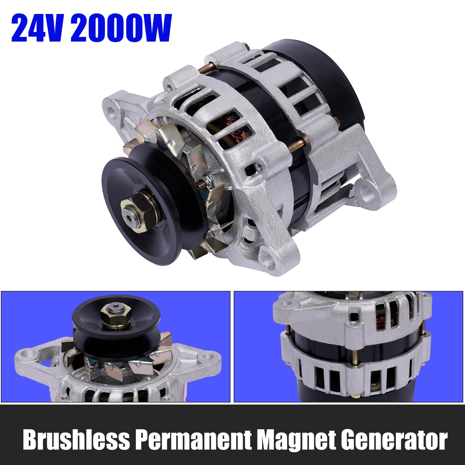 Permanent Magnet Generator, 24V 2KW 4500rpm Brushless AC/DC Generators Low Noise Two Wheel Pure Copper Motor for Agricultural Vehicle Part as Tricycle Four-wheeled Vehicle Tractor Charging/Lighting