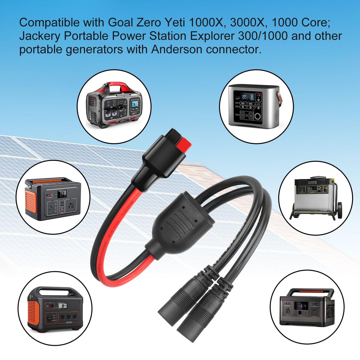 PAEKQ Anderson to DC 8mm Female Adapter Cable 1 to 2 High Power Port to 8mm Splitter Solar Connector 8mm Adapter to Anderson Y Parallel Cable Compatible with Goal Zero Jackery Anderson Powerpole