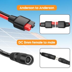 PAEKQ Anderson to DC 8mm Female Adapter Cable 1 to 2 High Power Port to 8mm Splitter Solar Connector 8mm Adapter to Anderson Y Parallel Cable Compatible with Goal Zero Jackery Anderson Powerpole