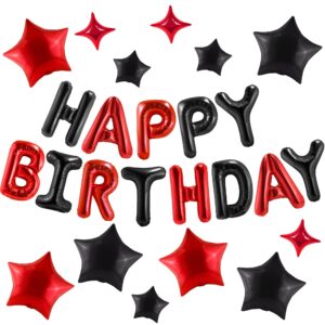 canrevel happy birthday banner 13pcs 16 inch mylar foil letters with 12pcs star balloons birthday party decorations for kids and adults - 3d black red