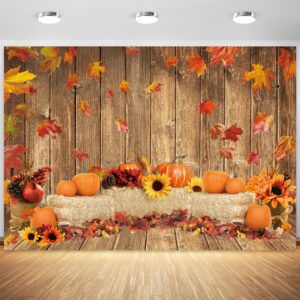 fluzimir 7x5ft fall photo backdrop autumn thanksgiving day wooden pattern maple leaves pumpkin background for photography friendsgiving party decorations harvest event banner decor