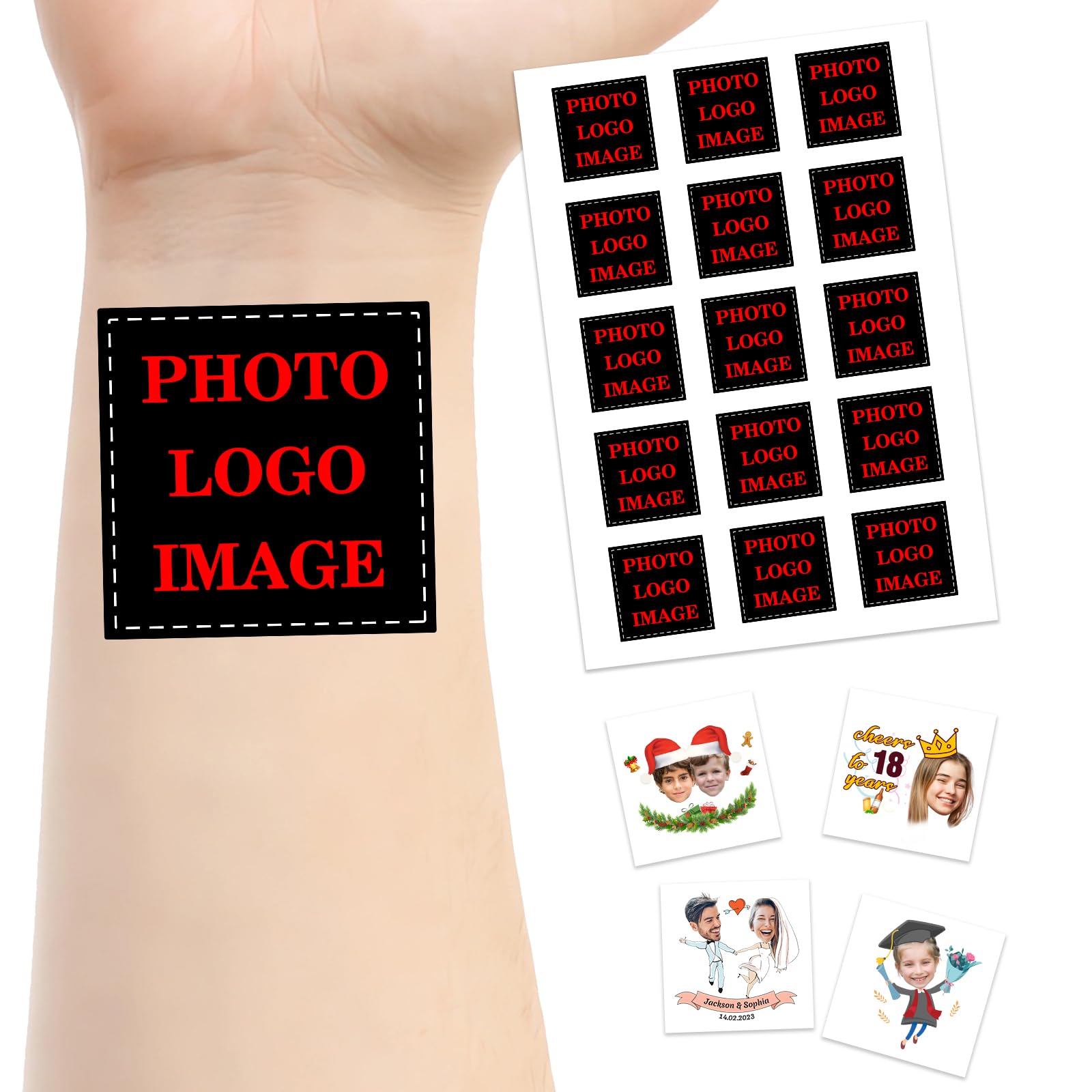 Custom Temporary Tattoo for Adults Women Men with Photo Personalized Fake Face Tattoos Name Text Logo Customized Tattoo Gift Birthday Wedding Xmas Bachelorette Party Graduation Decor