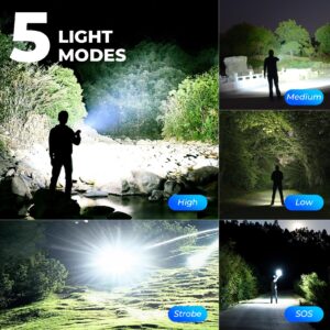 ALSTU Rechargeable Flashlights High Lumens, 900000 Lumens Super Bright Flashlight with 5 Modes & Power Display, IPX7 Waterproof Flash Light for Outdoor, Camping, Hiking