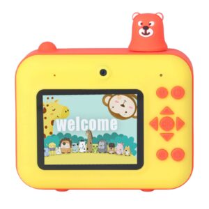 camera for kids, child selfie camera toy with 2.4in lcd screen, dual lens hd 1080p thermal printing camera with lanyard boys girls (yellow)