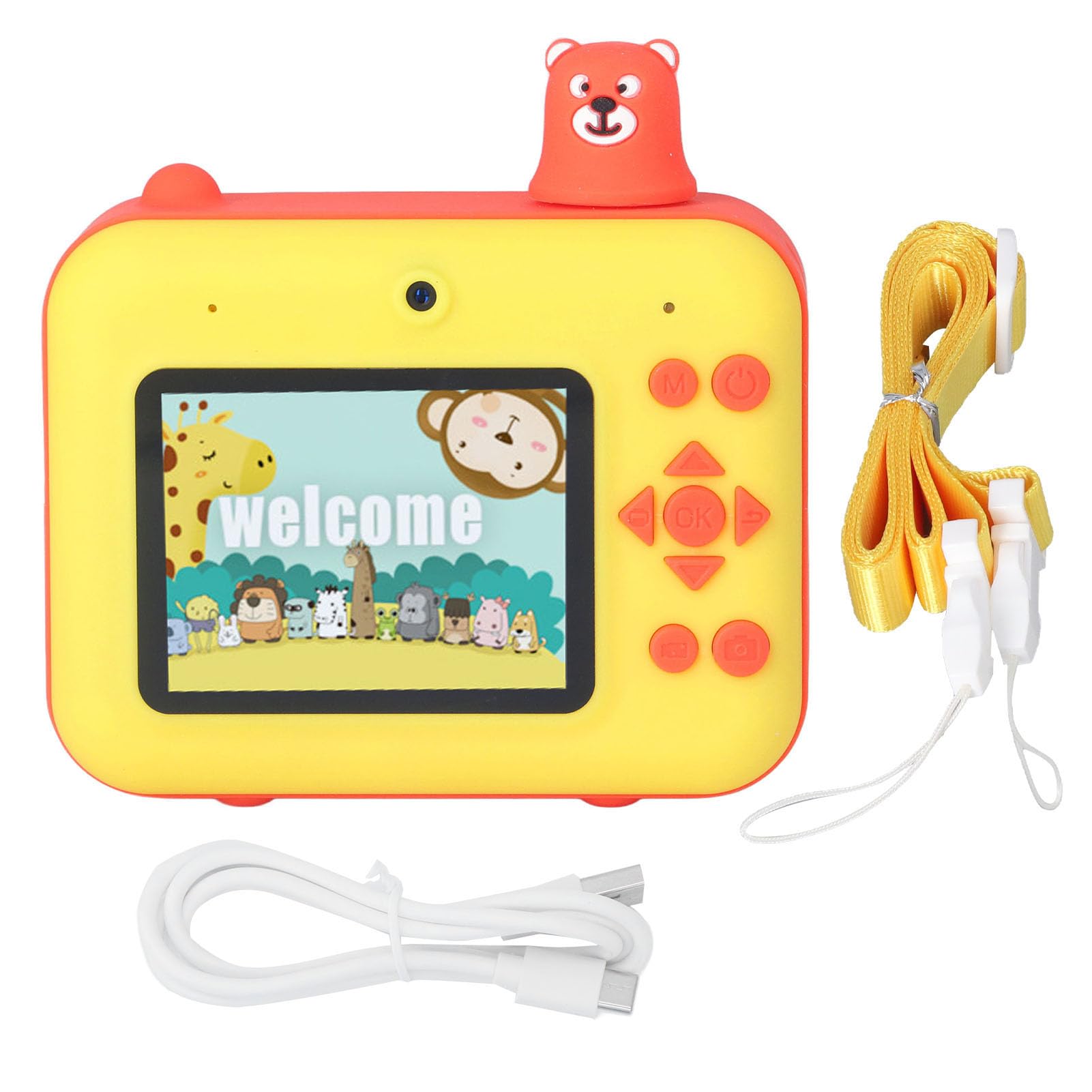 Camera for Kids, Child Selfie Camera Toy with 2.4in LCD Screen, Dual Lens HD 1080P Thermal Printing Camera with Lanyard Boys Girls (Yellow)