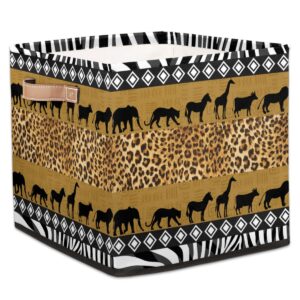 mardesigns leopard print animal 13 x 13 x 13 inch cube storage bins bohemian fabric foldable storage cubes basket boxes with pu handles for shelves closet bedroom organizer clothes