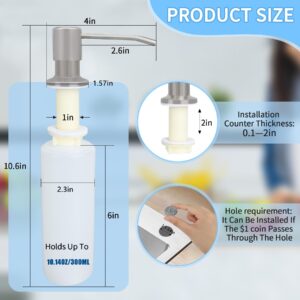 Tesrin Stainless Steel Soap Dispenser for Kitchen Sink Brushed Nickel Built in Soap Dispenser Pump Dish Liquid Countertop Soap Dispenser with Bottle