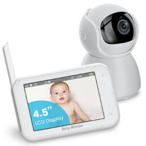 baby monitor, video baby monitor with camera audio,night vision video baby monitor, 4.5" remote ips screen hd baby camera monitor with vox mode, temperature sensor 8 lullabies and 1000ft range no wifi