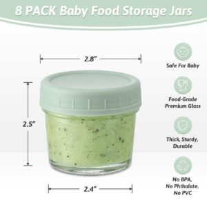 VITEVER 8 Pack Glass Baby Food Storage Containers, 4 oz Baby Food Jars with Plastic Lids, Small Baby Food Maker, Reusable Infant Freezer Container, Microwave, Dishwasher & Freezer Safe, BPA Free