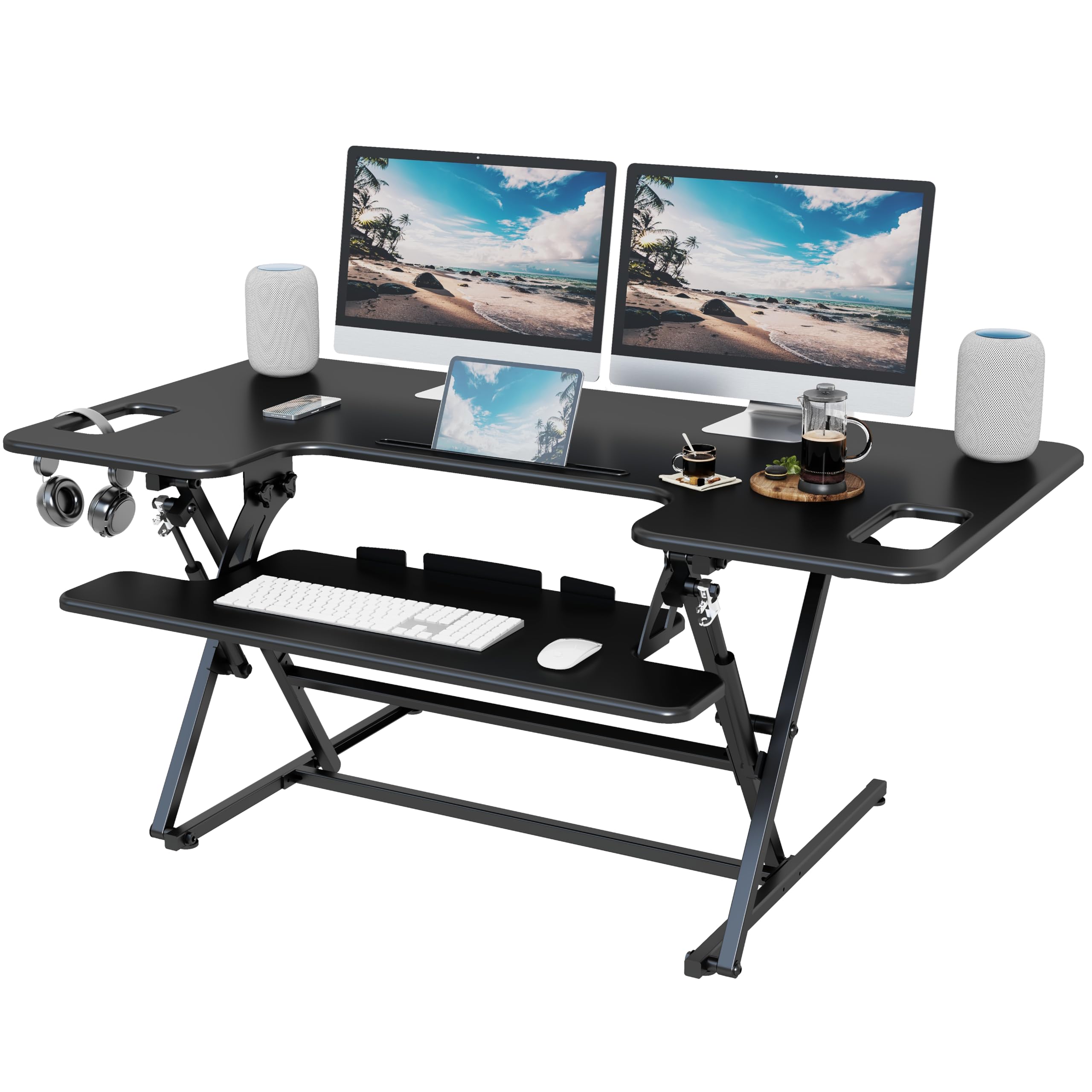 Lubvlook Standing Desk Converter, 47 x 24 Inches Height Adjustable Sit Stand Desk Riser for Dual Monitors with Keyboard Tray, Black, 47"