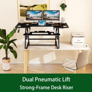 Lubvlook Standing Desk Converter, 47 x 24 Inches Height Adjustable Sit Stand Desk Riser for Dual Monitors with Keyboard Tray, Black, 47"