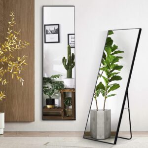 wiis' idea 60"x17"full length mirror,durable solid wood frame,explosion-proof film,high-definition full body mirror,standing/leaning/hanging long mirror for bedroom,bathroom,living room(black)